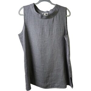 Eileen Fisher Sleeveless Grey and White Checkered linen Blouse